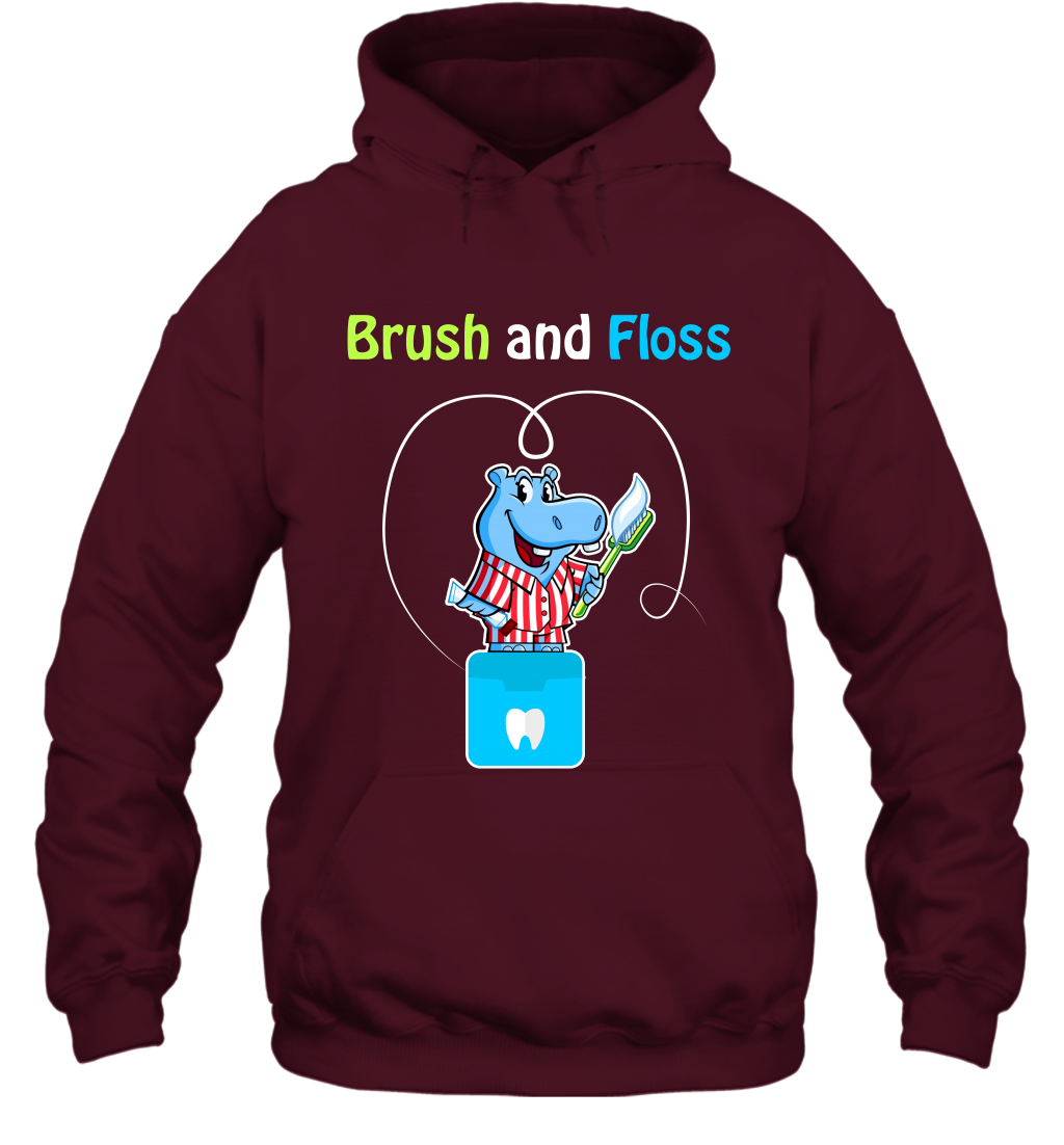 Brush Floss Hippo Shirt Hoodie Hoodie Maroon