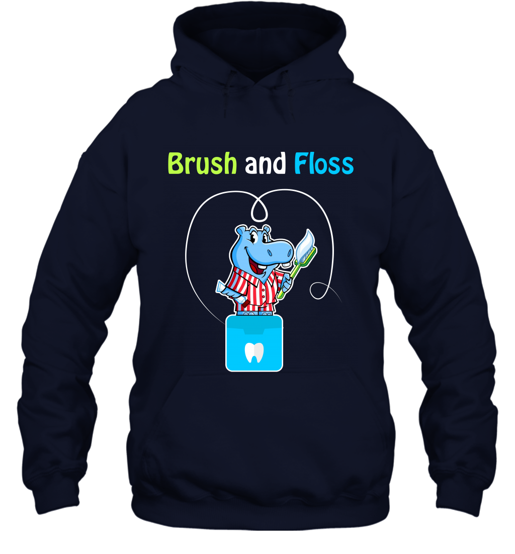 Brush Floss Hippo Shirt Hoodie Hoodie Navy
