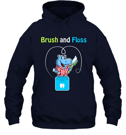 Brush Floss Hippo Shirt Hoodie Hoodie Navy