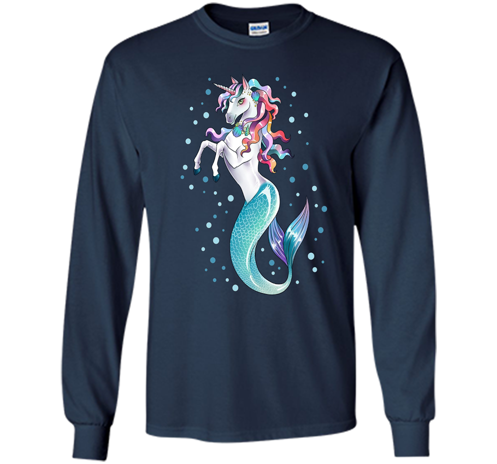Unicorn Mermaid Mermicorn Cute T-shirt For Kids Navy
