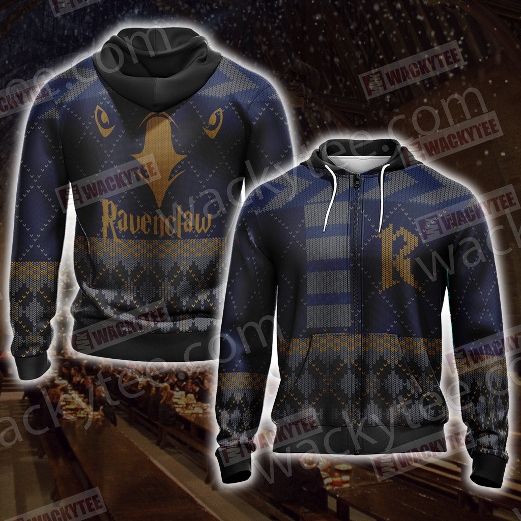 Harry Potter - Ravenclaw House Xmas Style Unisex Zip Up Hoodie 4XL
