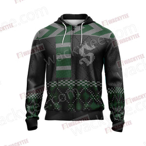 Harry Potter - Slytherin House Xmas Style Unisex Zip Up Hoodie