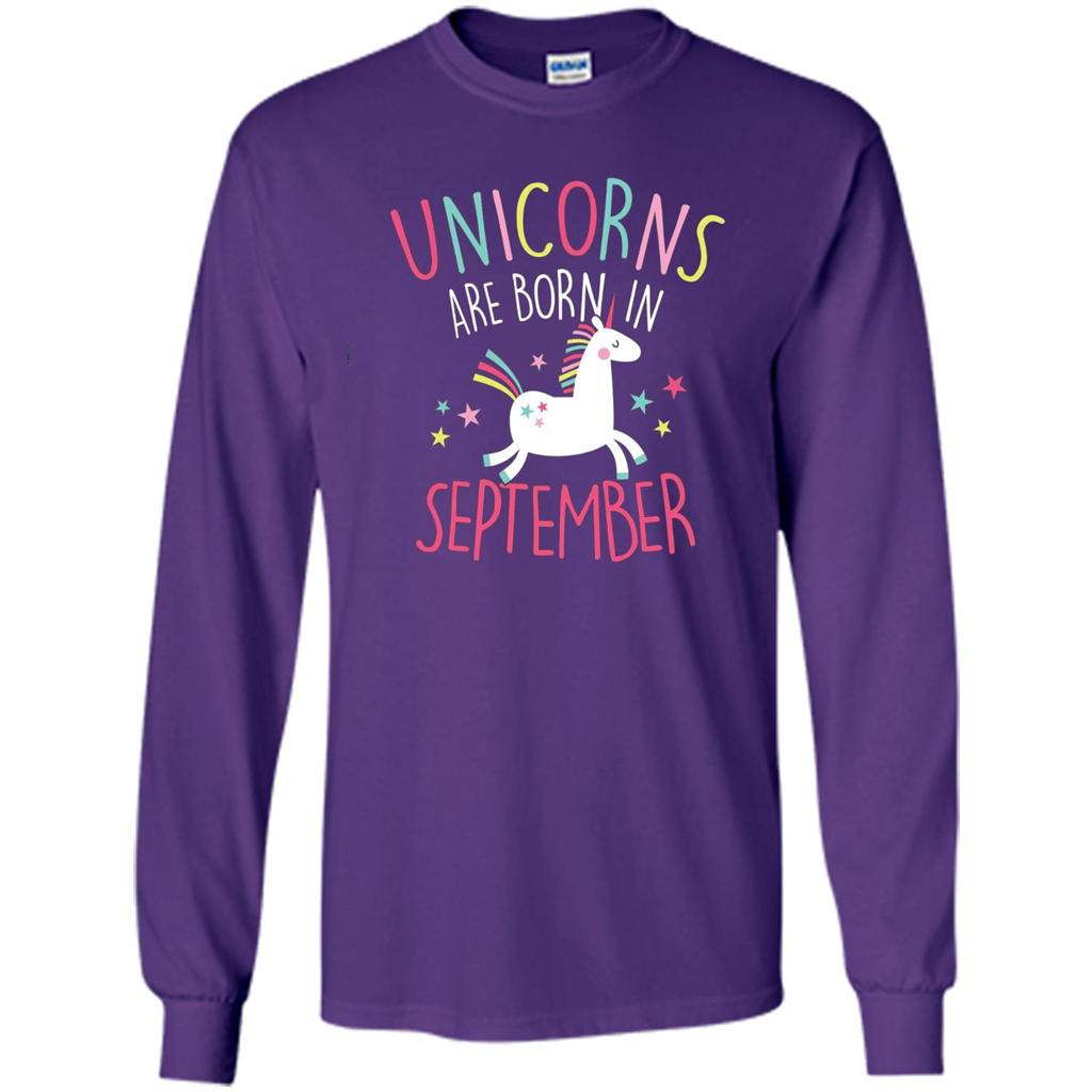 Unicorns Are Born In September Birthday T-Shirt Purple