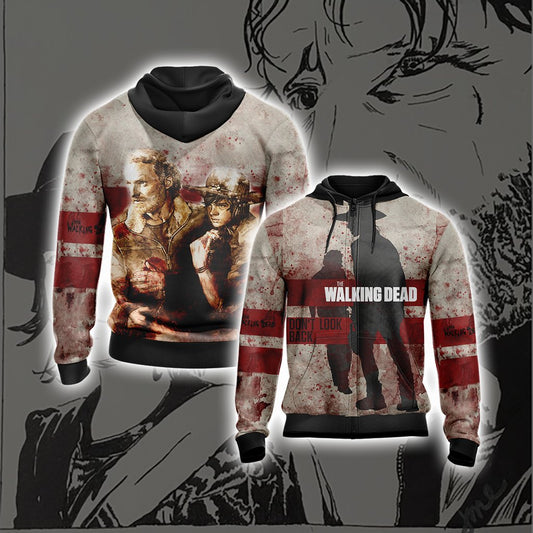 The Walking Dead Rick And Carl Grimes New 3D Zip Up Hoodie 4XL