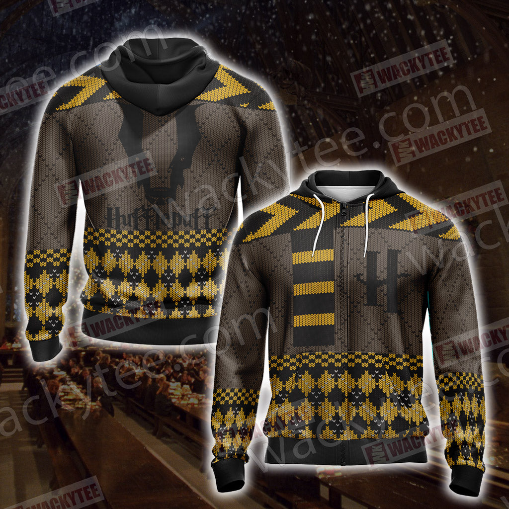 Harry Potter - Hufflepuff House Xmas Style Unisex Zip Up Hoodie 4XL