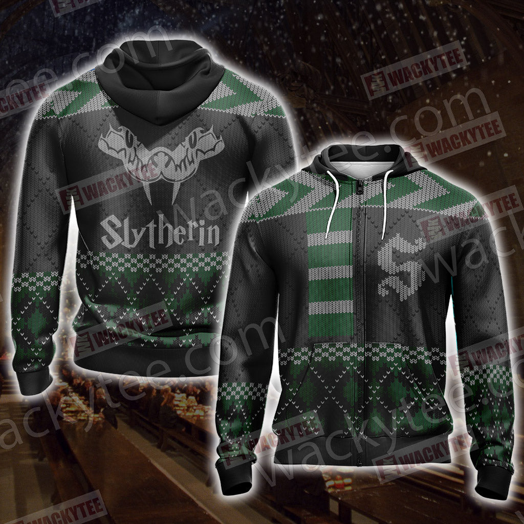 Harry Potter - Slytherin House Xmas Style Unisex Zip Up Hoodie 4XL