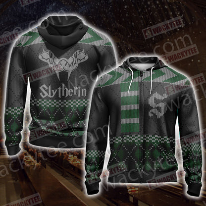 Harry Potter - Slytherin House Xmas Style Unisex Zip Up Hoodie 4XL