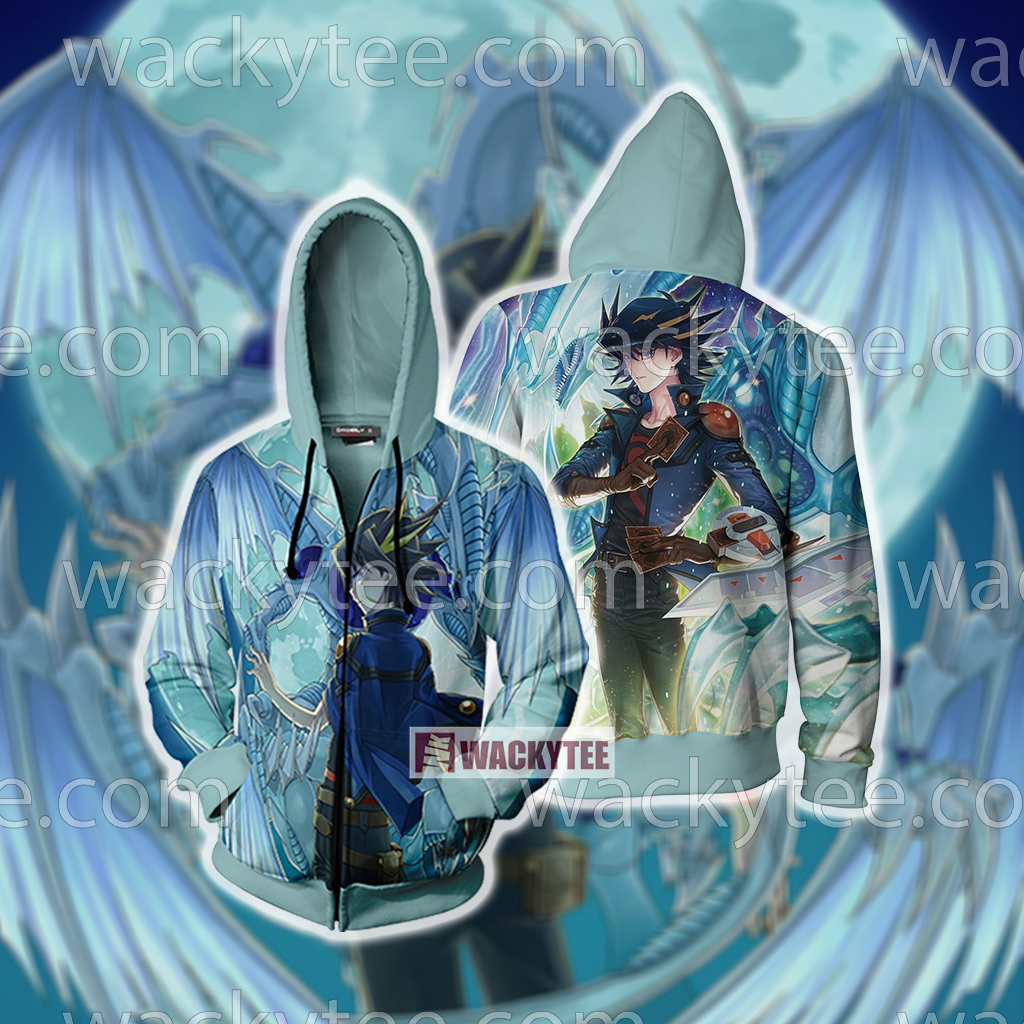 Yu-Gi-Oh! Yusei Fudo and Stardust Dragon 3D Zip Up Hoodie 4XL
