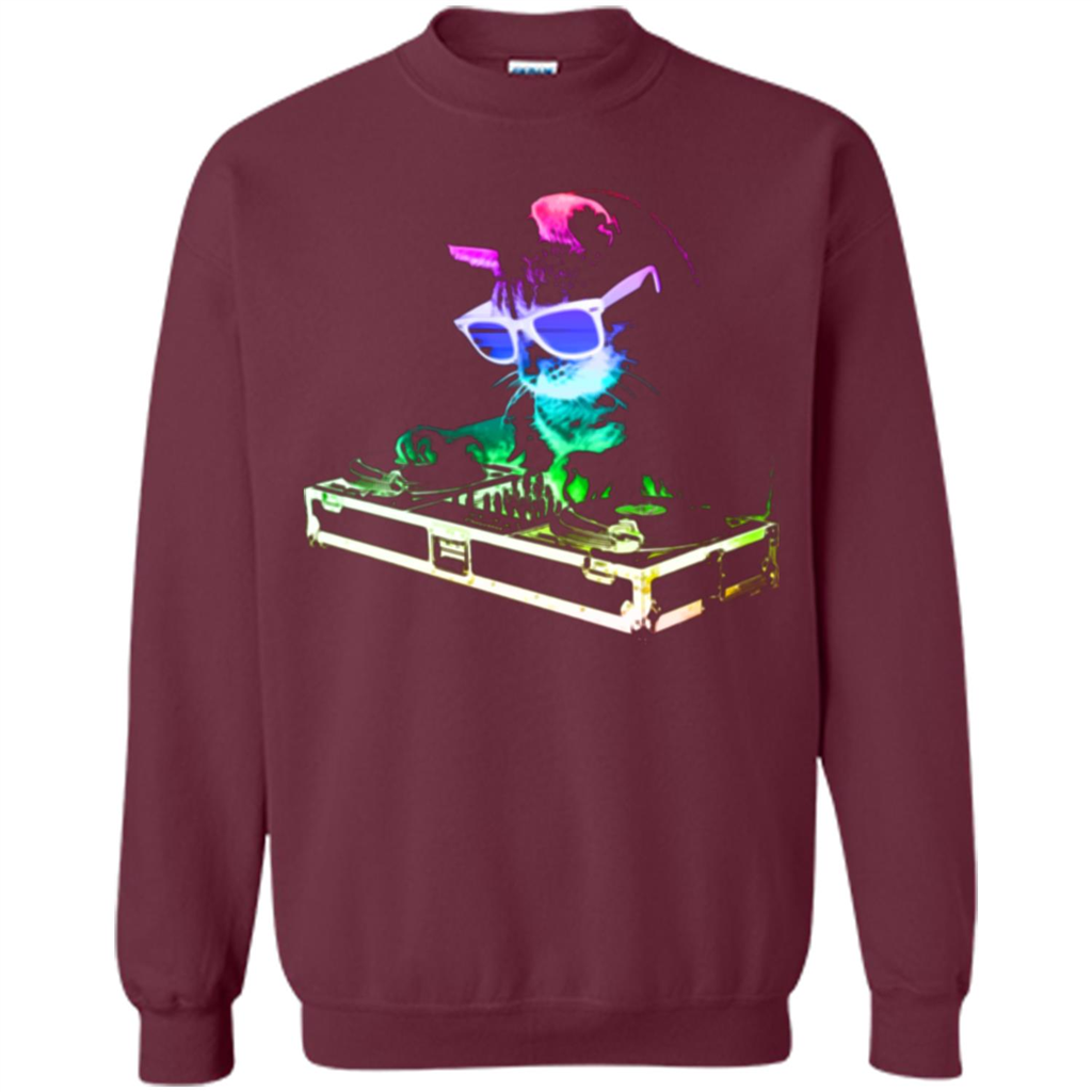 Cat Lover T-shirt House Cat Rainbow DJ Kitty Maroon