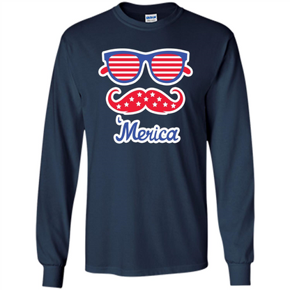 Merica Sunglasses Shirt Stars Stripes July 4th T-shirt Navy