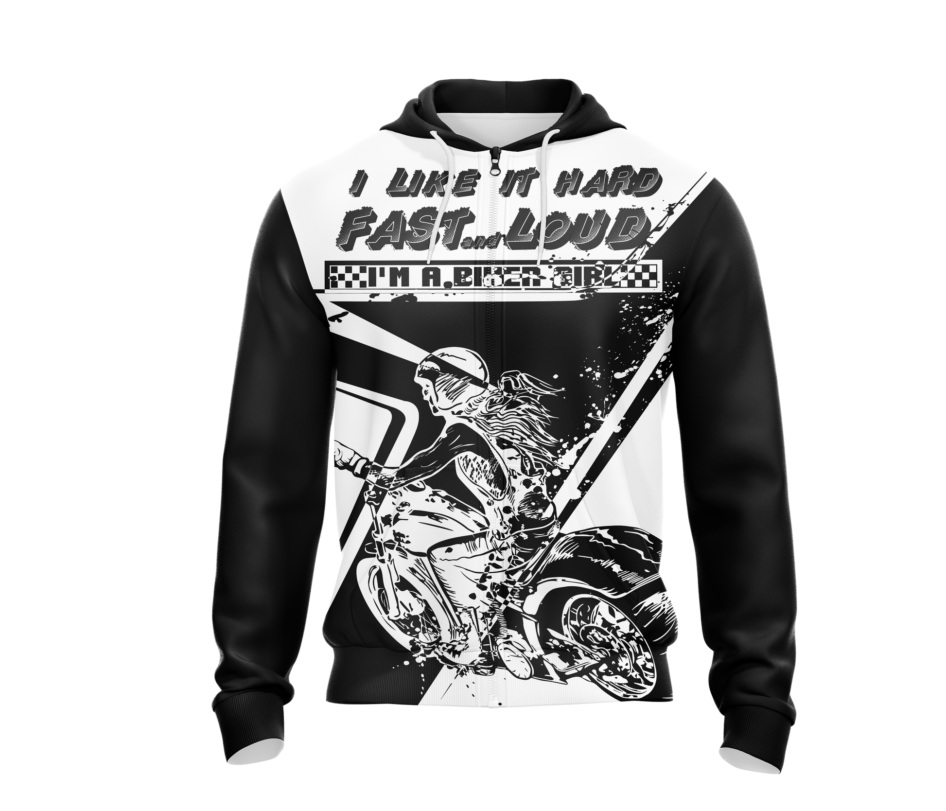 Biker Girl I Like It Hard Fast Loud Unisex Zip Up Hoodie