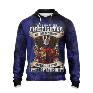 I'm Grumpy Old Firefighter My Level Of Sarcasm Depends On Your Level Of Stupidity Unisex Zip Up Hoodie