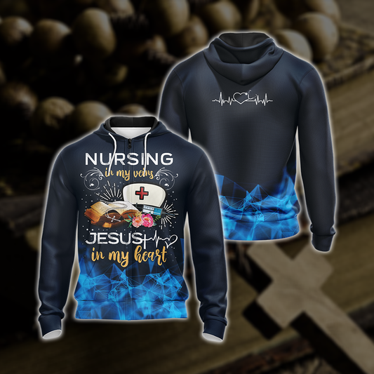 Nursing In My Veins Jesus In My Heart Unisex Zip Up Hoodie 4XL