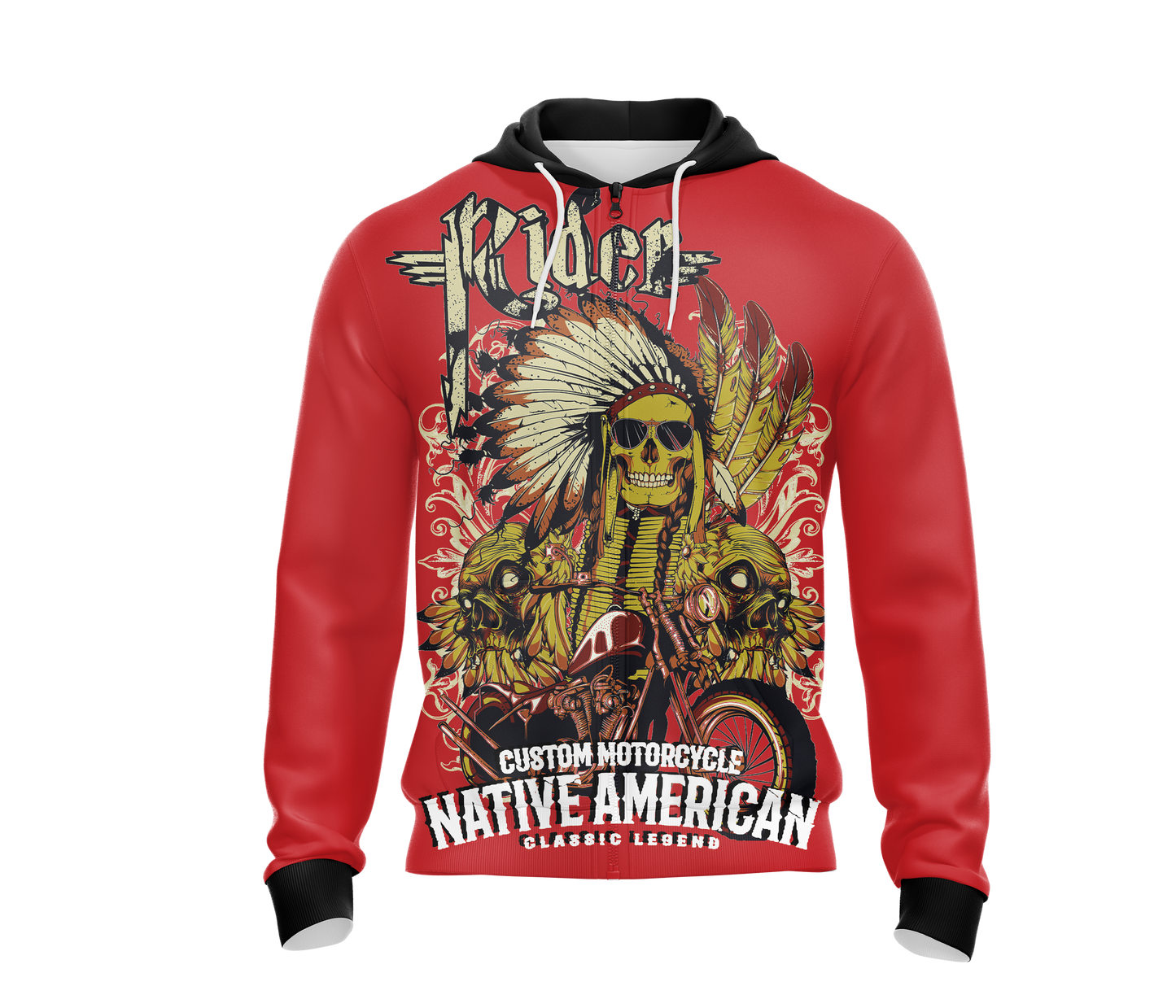 Rider Custom Motorcycle Native American Classic Legend Unisex Zip Up Hoodie