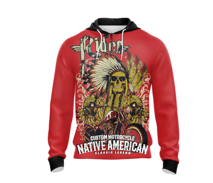 Rider Custom Motorcycle Native American Classic Legend Unisex Zip Up Hoodie