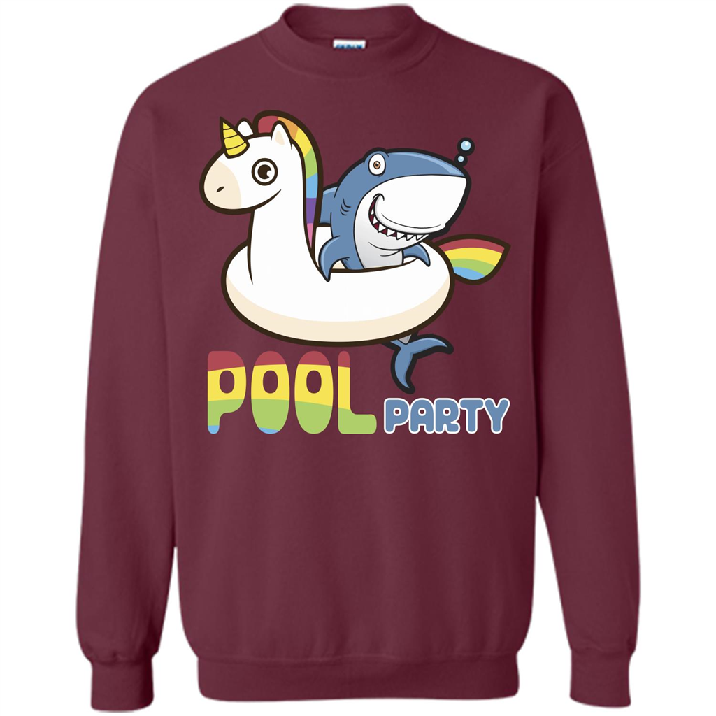 Pool Party T-shirt Unicorn Float Funny Shark Maroon