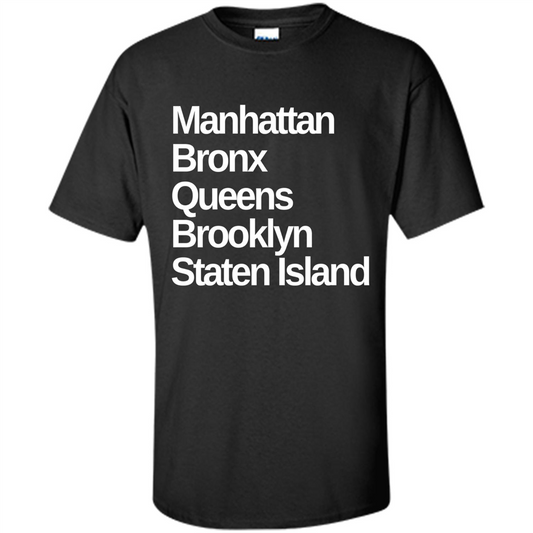 New York 5 Boroughs T-shirt Manhattan Bronx Queens Brooklyn Staten Island Black