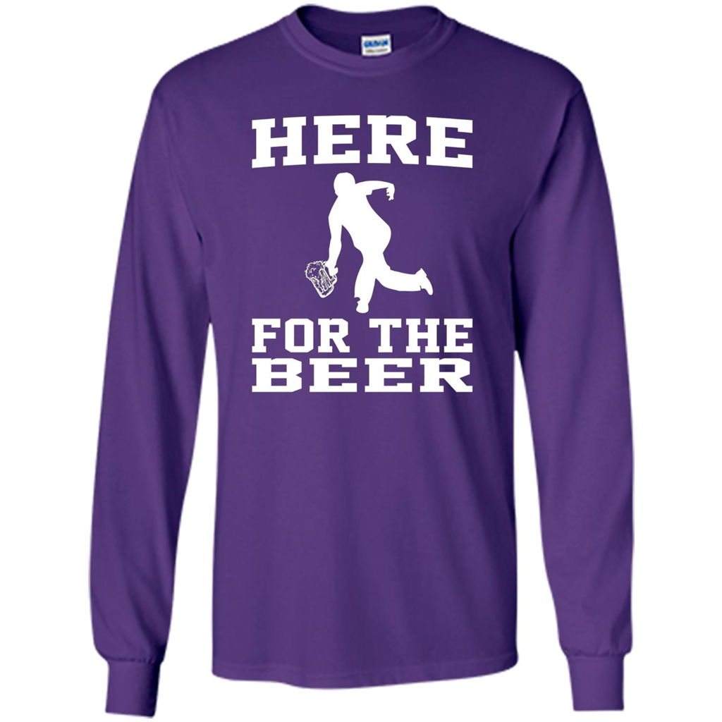 Funny Bowling Drinking Shirt Here For The Beer T-shirt Purple