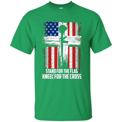 Military T-shirt Stand For The Flag Kneel For The Cross T-Shirt Irish Green