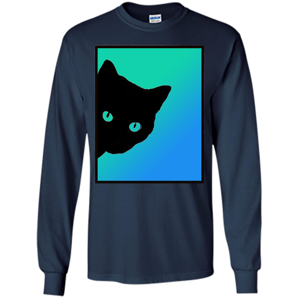 Cat Lover T-shirt Black Cat Blue Green T-shirt Navy