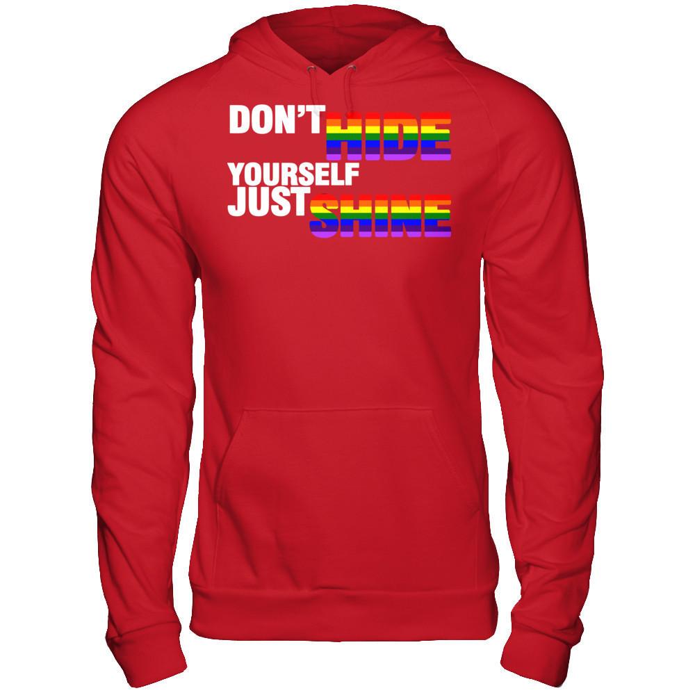 LGBT T-shirt Don't Hide Yourself Just Shine Gildan - Pullover Hoodie Red