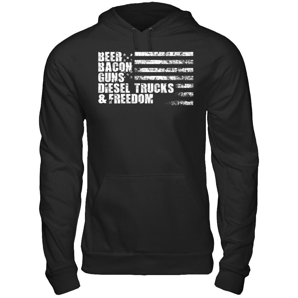 Beer, Bacon, Guns, Diesel Trucks & Freedom T-shirt Gildan - Pullover Hoodie Black