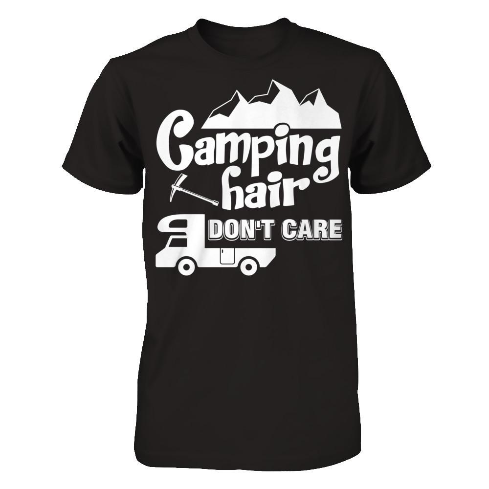 Camping Hair Don't Care T-shirt Gildan - Short Sleeve Tee Black