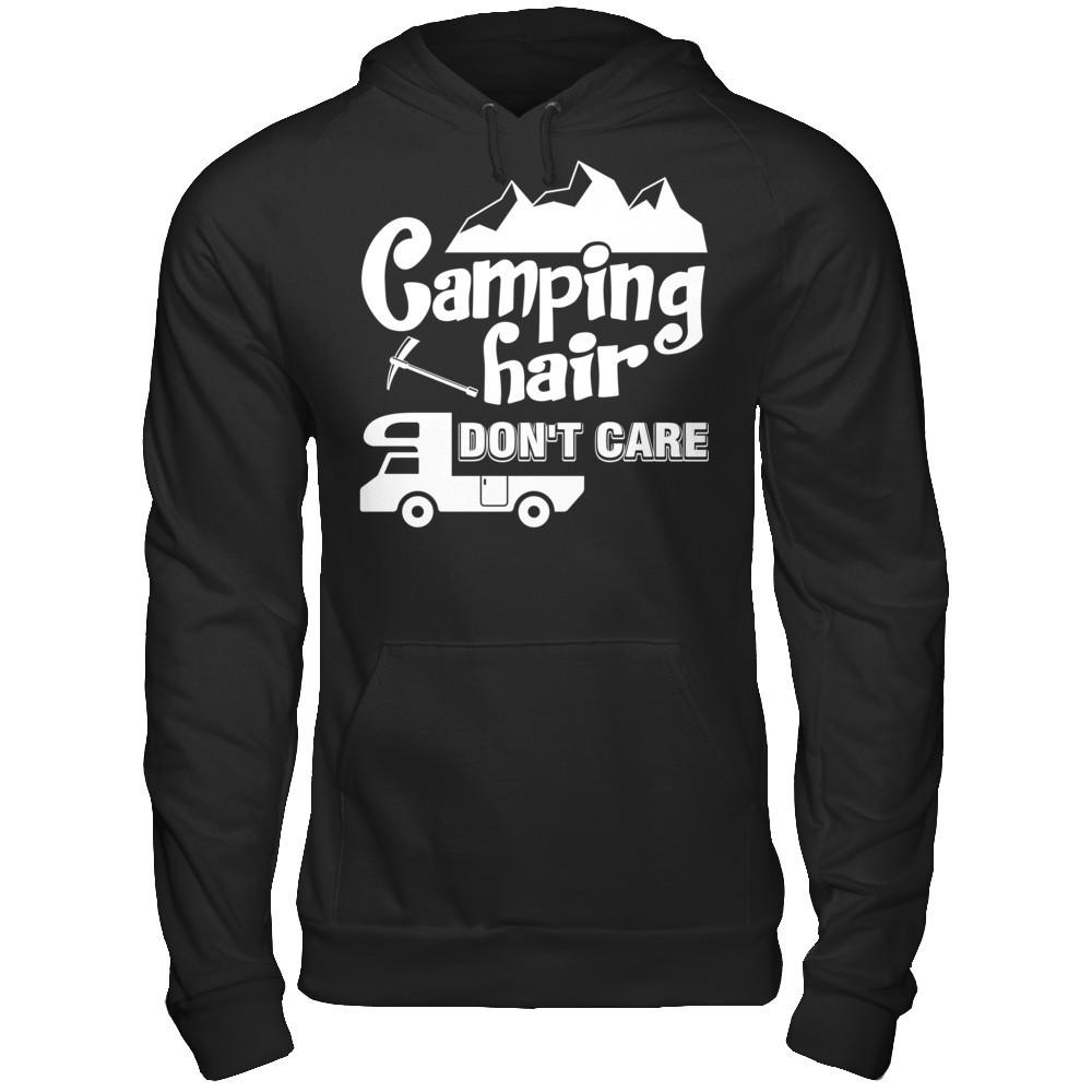 Camping Hair Don't Care T-shirt Gildan - Pullover Hoodie Black
