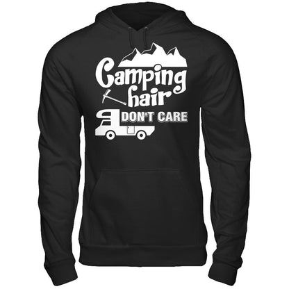 Camping Hair Don't Care T-shirt Gildan - Pullover Hoodie Black