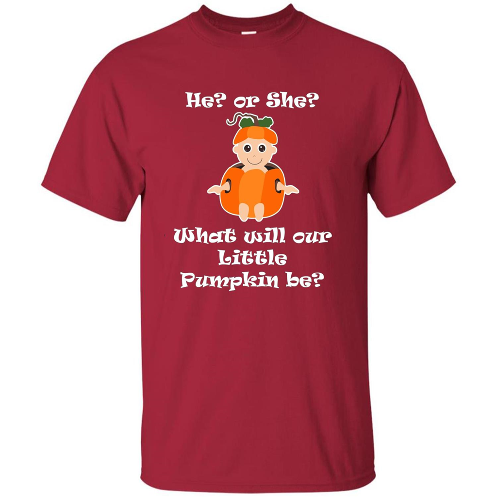 He Or She What Will Little Pumpkin Be Baby Shower T-shirt Cardinal