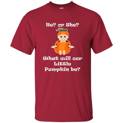 He Or She What Will Little Pumpkin Be Baby Shower T-shirt Cardinal