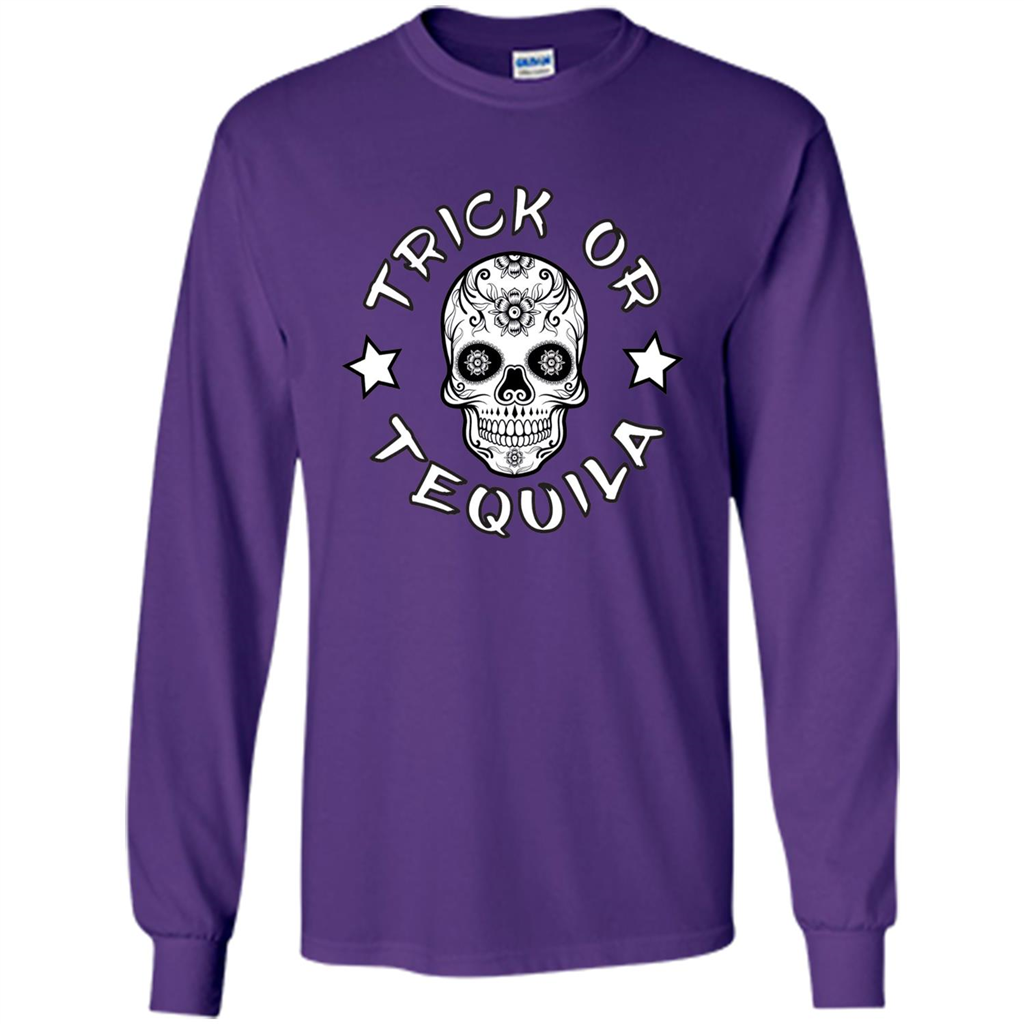 Sugar Skull T-Shirt Trick Or Tequila Halloween Purple