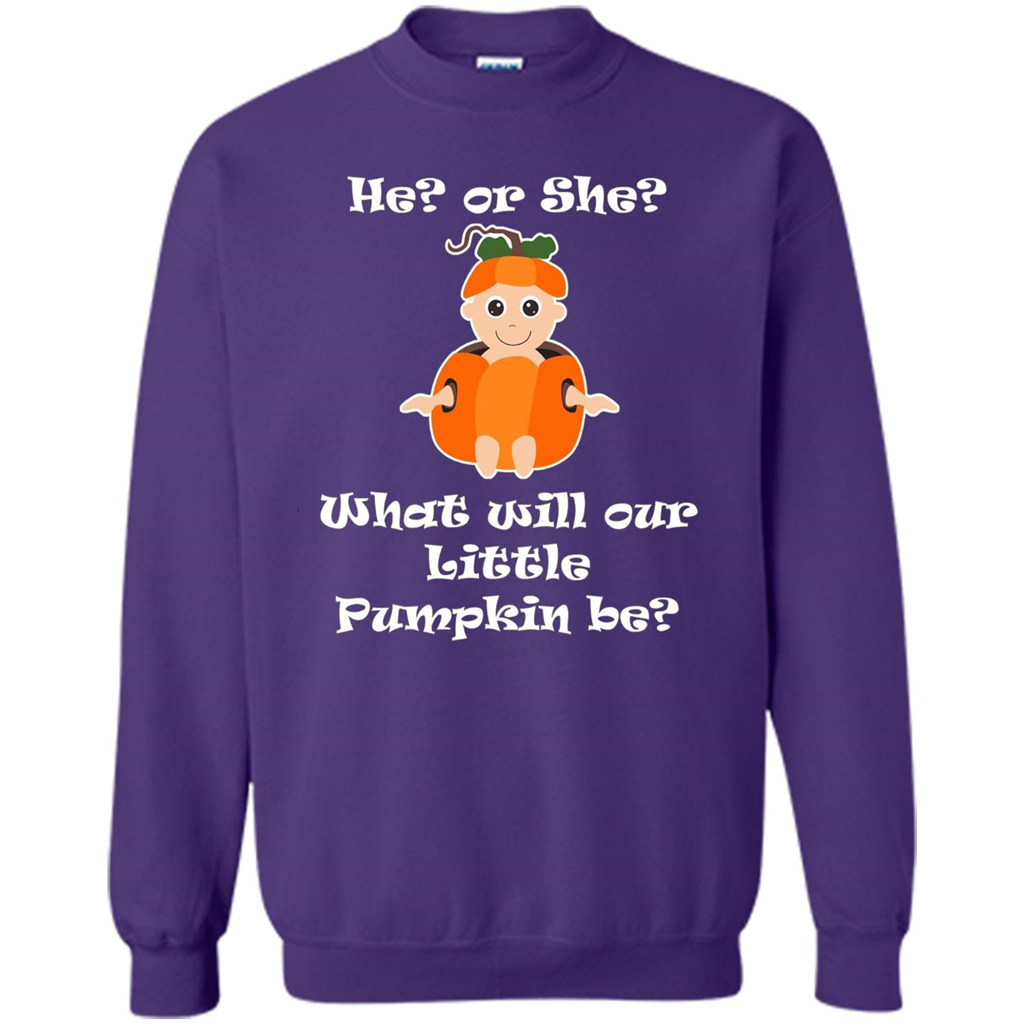 He Or She What Will Little Pumpkin Be Baby Shower T-shirt Purple