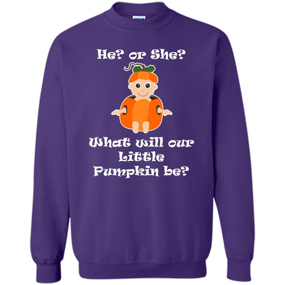 He Or She What Will Little Pumpkin Be Baby Shower T-shirt Purple