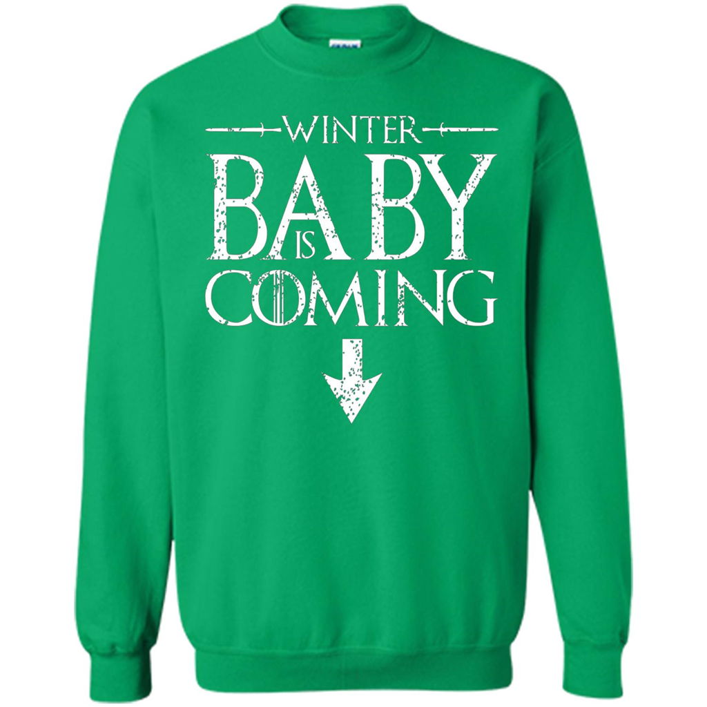 Funny Humor Maternity T-shirt Winter Baby is Coming Irish Green