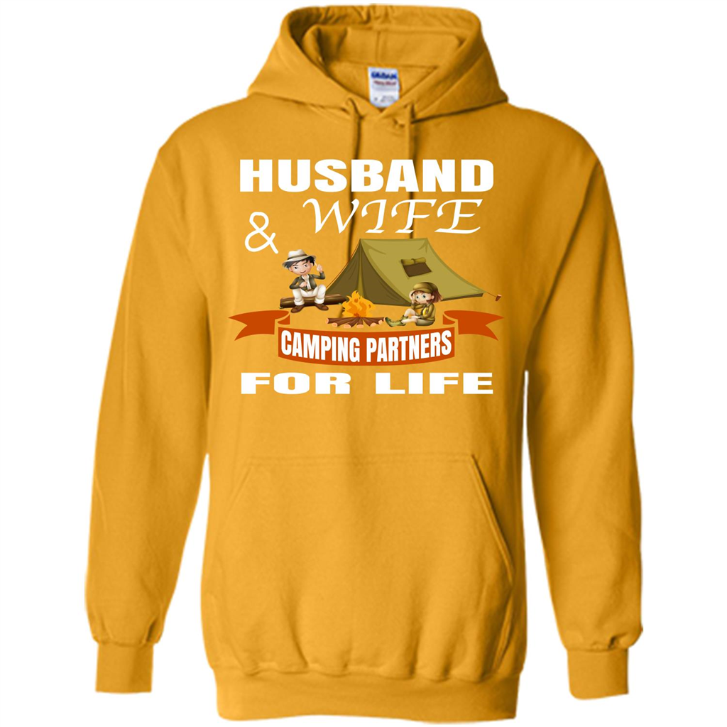 Camping Family T-shirt Husband And Wife Camping Partners For LIfe Gold