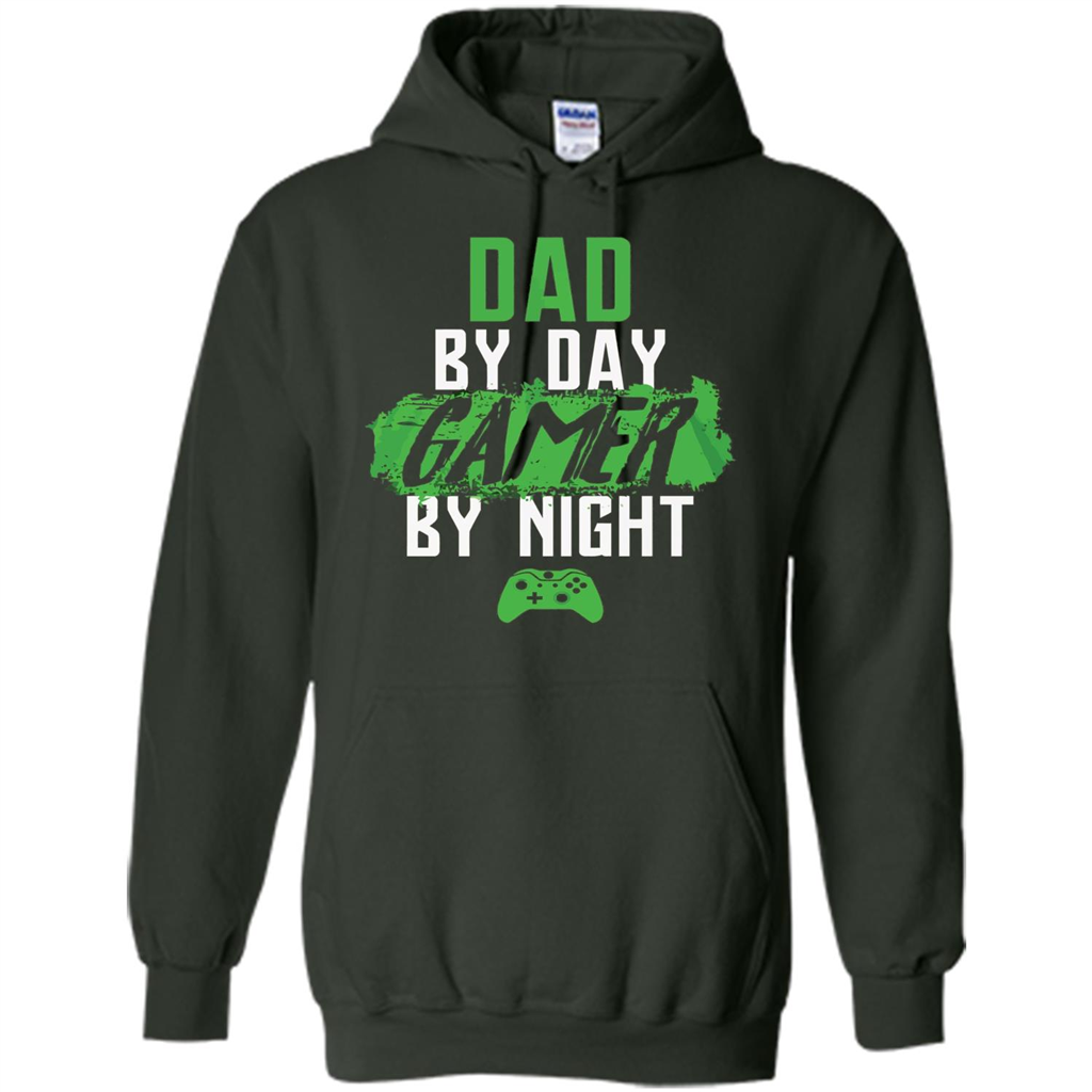 Fathers Day T-shirt Dad By Day Gamer By Night Video Game Forest Green