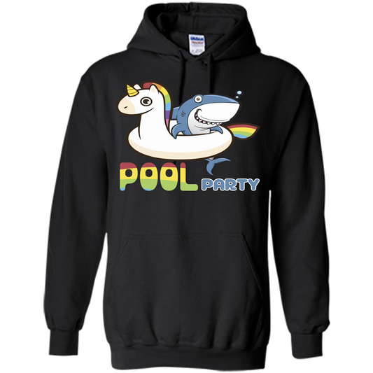 Pool Party T-shirt Unicorn Float Funny Shark Black