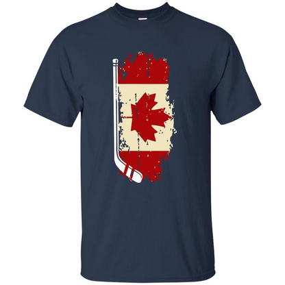 Canada Hockey Funny T-Shirt Canada Hockey Flag T-shirt Navy