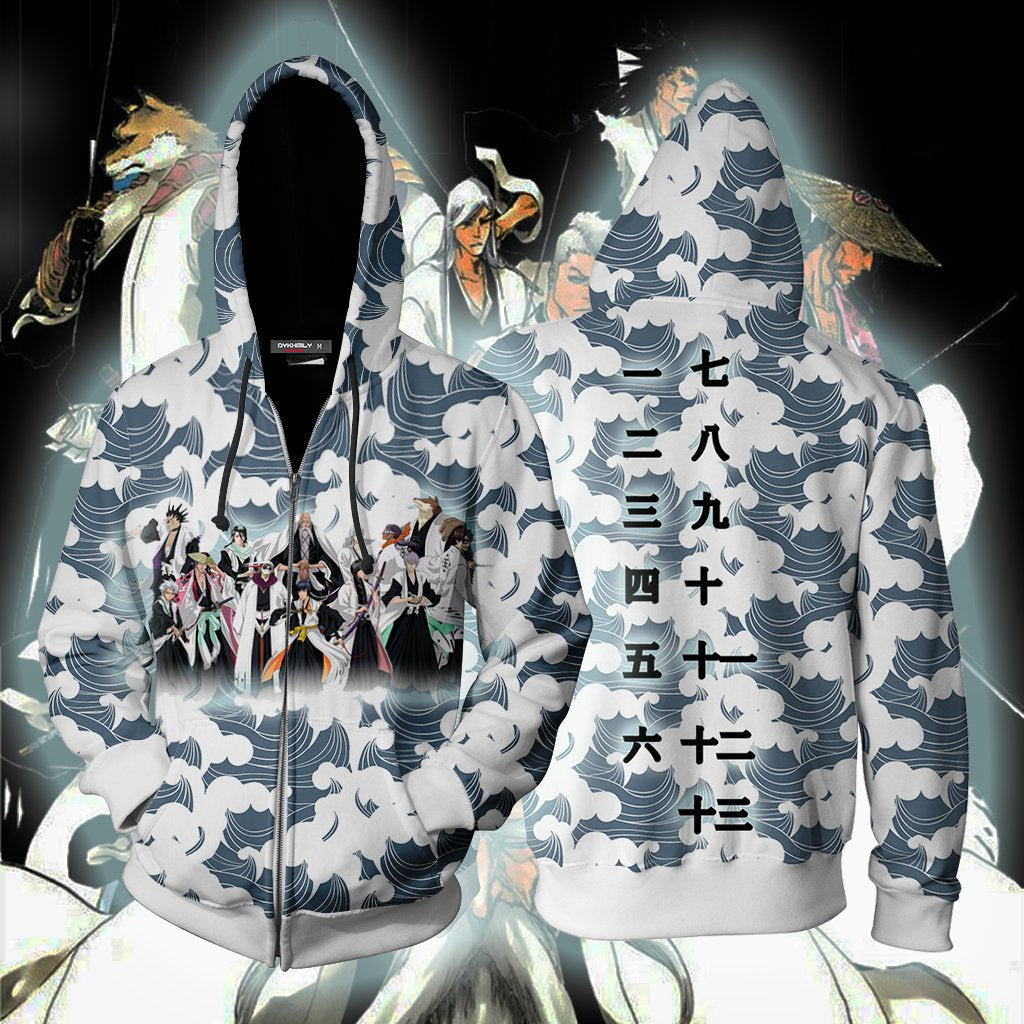 Bleach Shinigami Captains Of The Gotei 13 Zip Up Hoodie 4XL