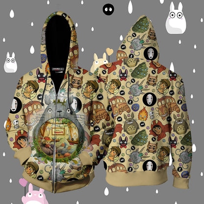 Ghibli Studio Spirited Away Characters Seamless Zip Up Hoodie 4XL