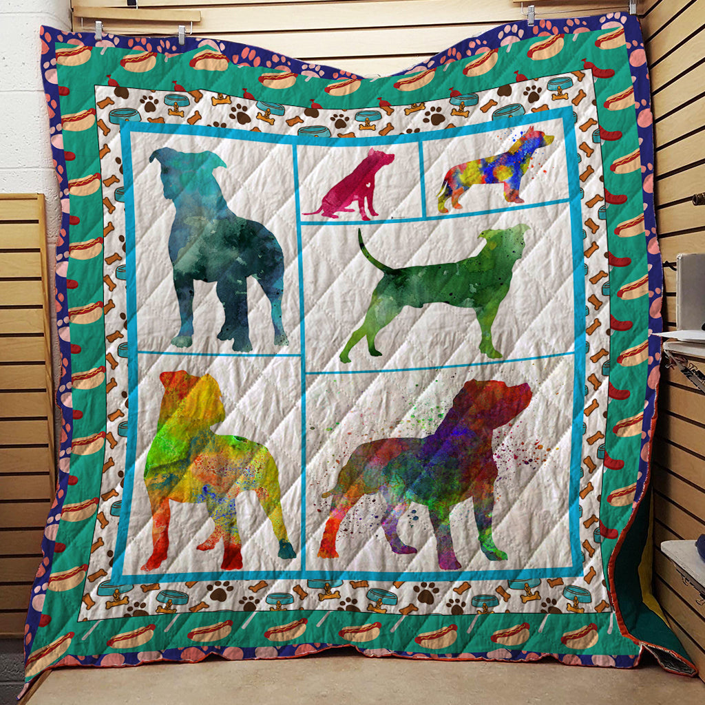 Pitbull Silhouette Watercolor 3D Quilt Blanket Queen (203x228CM)