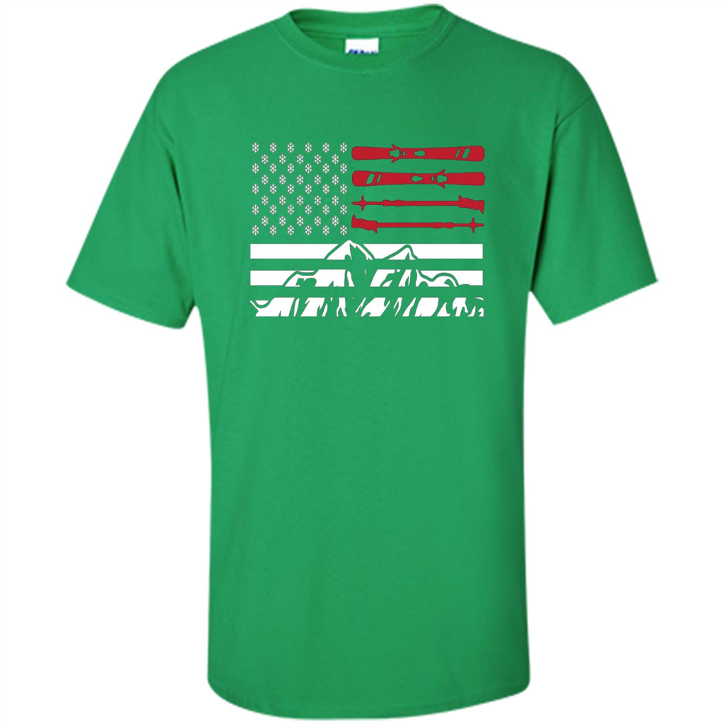 Skiing American Flag T-Shirt Irish Green