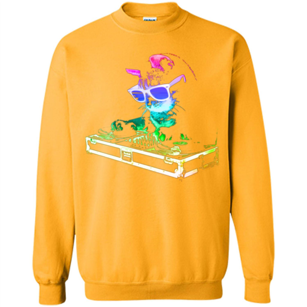 Cat Lover T-shirt House Cat Rainbow DJ Kitty Gold