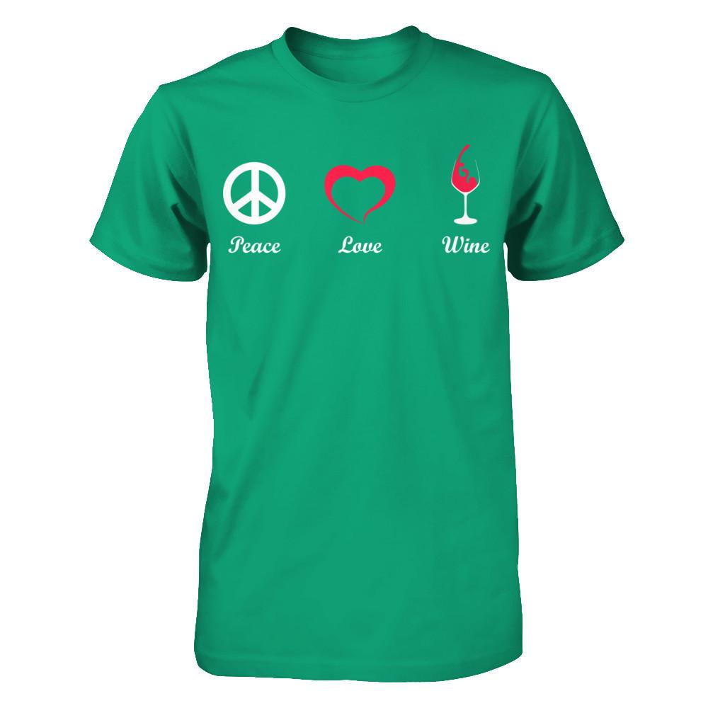 Peace Love Wine Gildan - Short Sleeve Tee Kelly Green