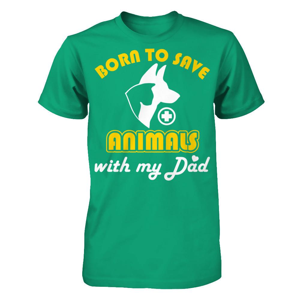 Born to Save Animals With My Dad T-shirt Gildan - Short Sleeve Tee Kelly Green
