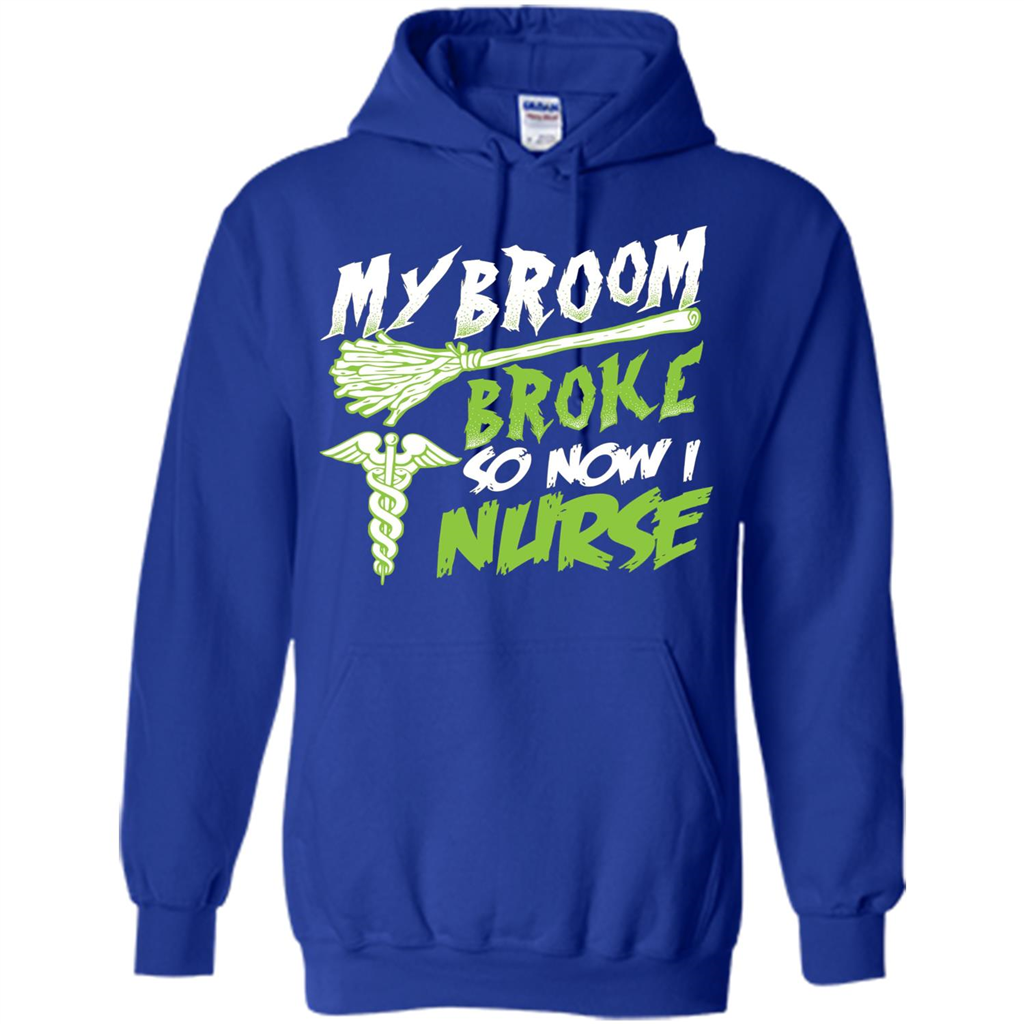 Nurse T-shirt My Broom Broke So Now I Nurse Funny Halloween T-Shirt Royal