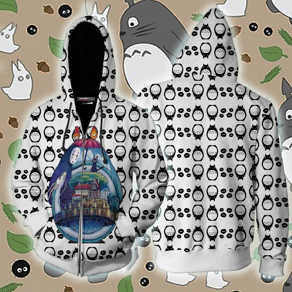 Ghibli Studio Spirited Away Characters Seamless New Look Zip Up Hoodie 4XL
