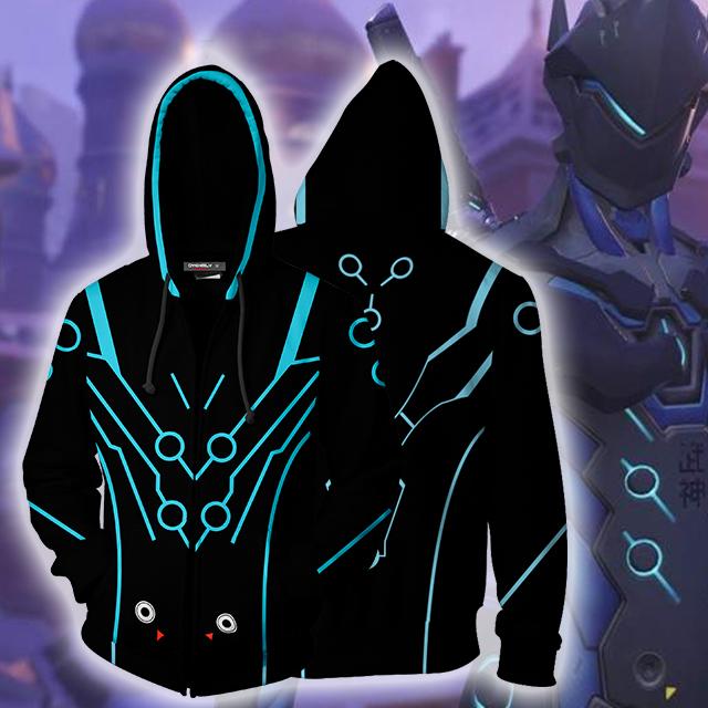 Overwatch Cosplay Genji Carbon Fiber Skin Zip Up Hoodie Jacket