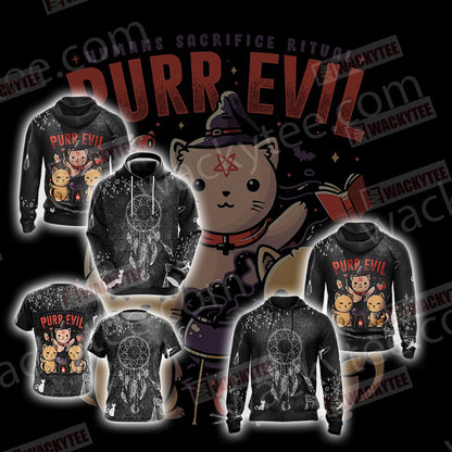 Humans Sacrifice Ritual Purr Evil Cat Unisex 3D T-shirt
